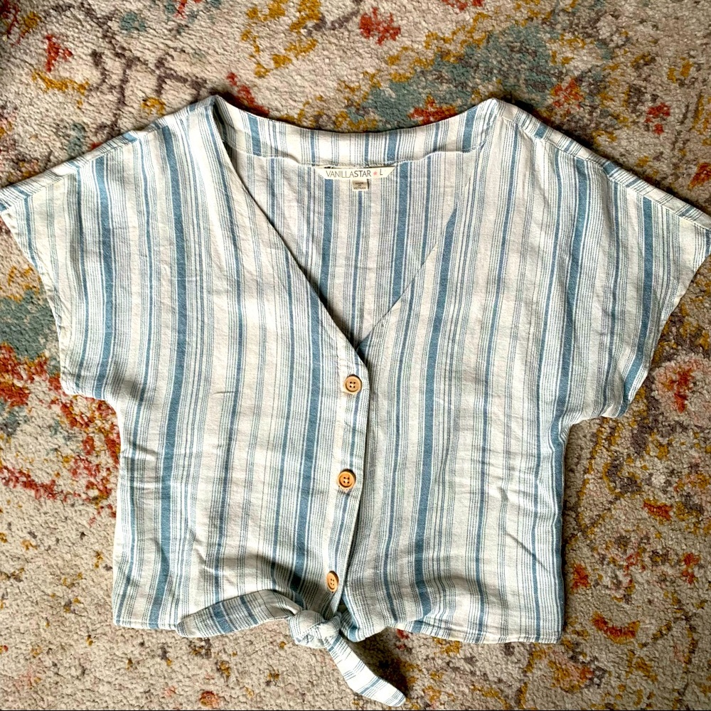 Linen striped button down